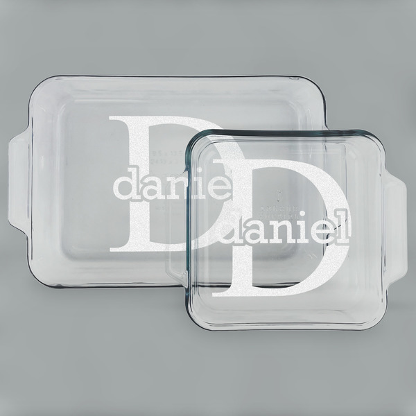 Custom Name & Initial (for Guys) Set of Glass Baking & Cake Dish - 13in x 9in & 8in x 8in (Personalized)