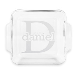 Name & Initial (for Guys) Glass Cake Dish with Truefit Lid - 8in x 8in (Personalized)