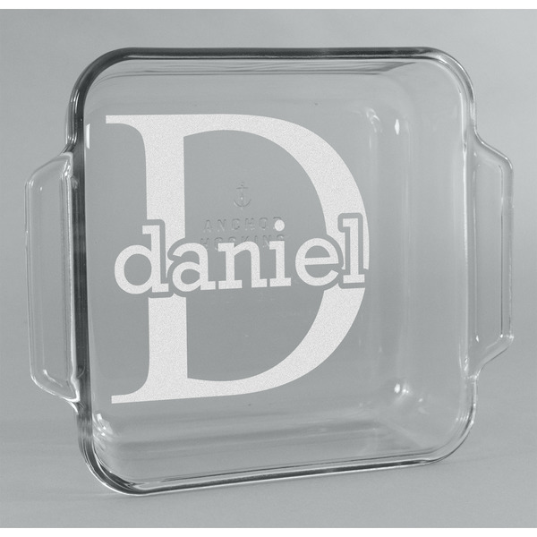 Custom Name & Initial (for Guys) Glass Cake Dish - 8in x 8in (Personalized)