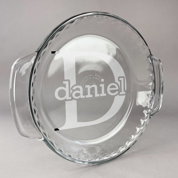 Custom Name & Initial (for Guys) Glass Pie Dish - 9.5in Round (Personalized)