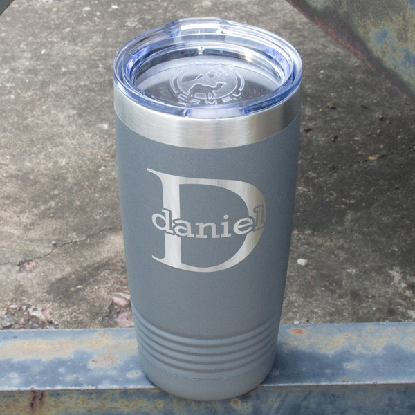 Name & Initial (for Guys) Gray Polar Camel Tumbler - 20oz - Angled