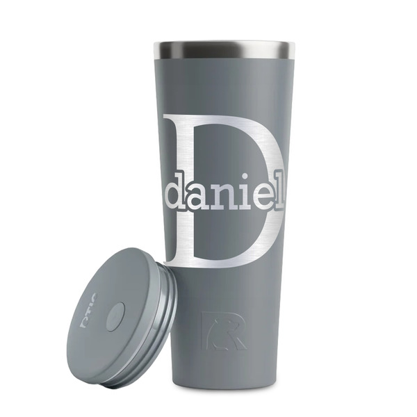 Name & Initial (for Guys) Grey RTIC Everyday Tumbler - 28 oz. - Lid Off