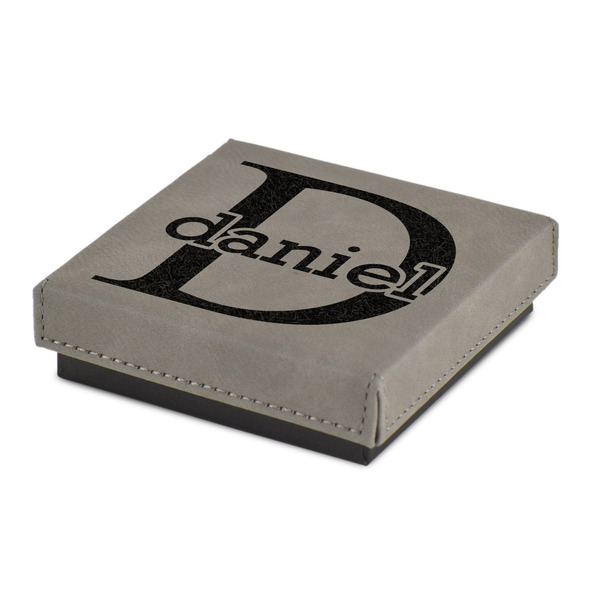 Custom Name & Initial (for Guys) Jewelry Gift Box - Engraved Leather Lid (Personalized)
