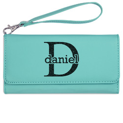 Name & Initial (for Guys) Ladies Leatherette Wallet - Laser Engraved- Teal (Personalized)