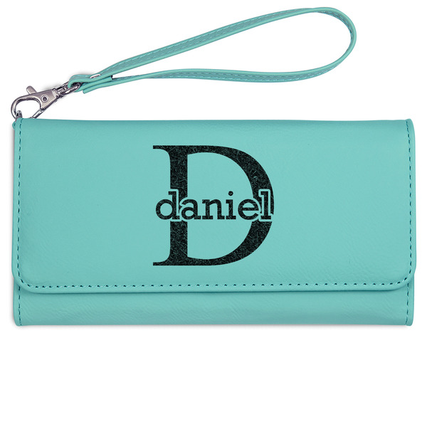 Custom Name & Initial (for Guys) Ladies Leatherette Wallet - Laser Engraved- Teal (Personalized)