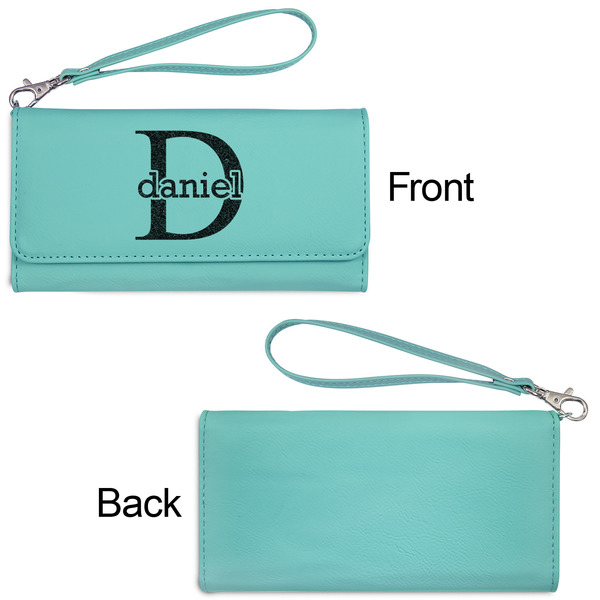 Name & Initial (for Guys) Ladies Wallets - Faux Leather - Teal - Front & Back View