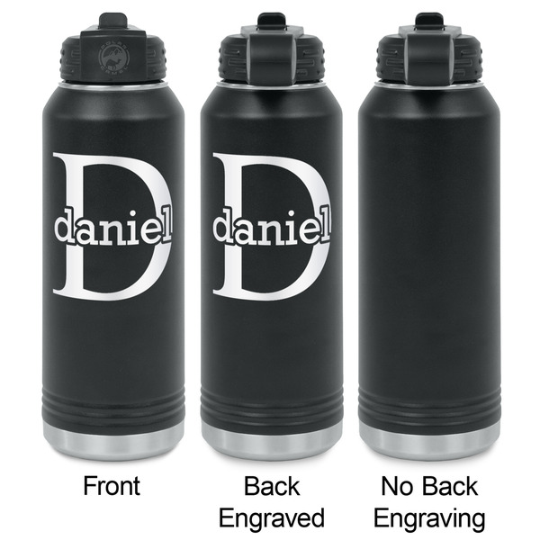 Name & Initial (for Guys) Laser Engraved Water Bottles - 2 Styles - Front & Back View