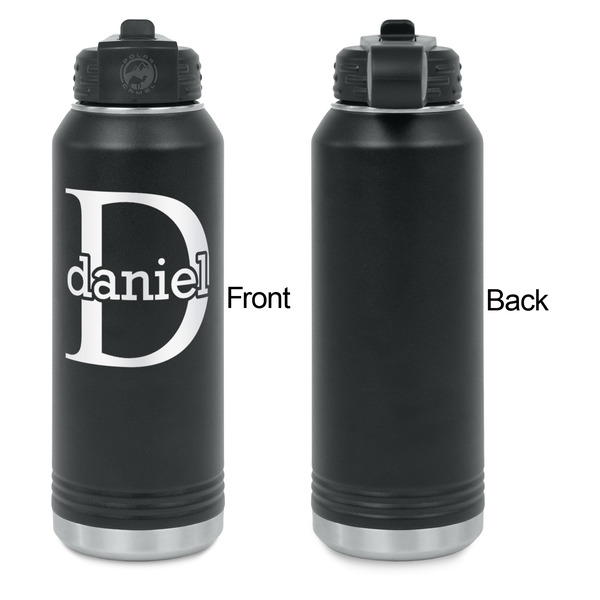 Name & Initial (for Guys) Laser Engraved Water Bottles - Front Engraving - Front & Back View