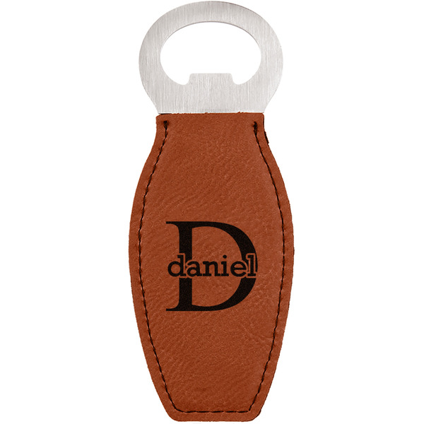 Custom Name & Initial (for Guys) Leatherette Bottle Opener - Double Sided (Personalized)