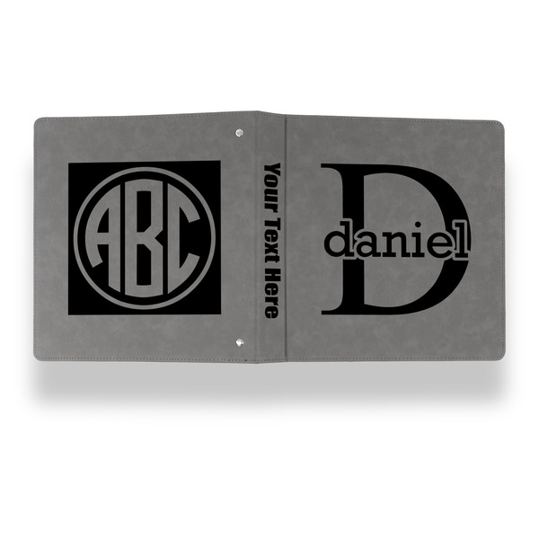 Name & Initial (for Guys) Leather Binder - 1" - Grey - Back Spine Front View