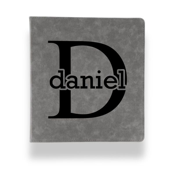 Custom Name & Initial (for Guys) Leather Binder - 1" - Grey (Personalized)