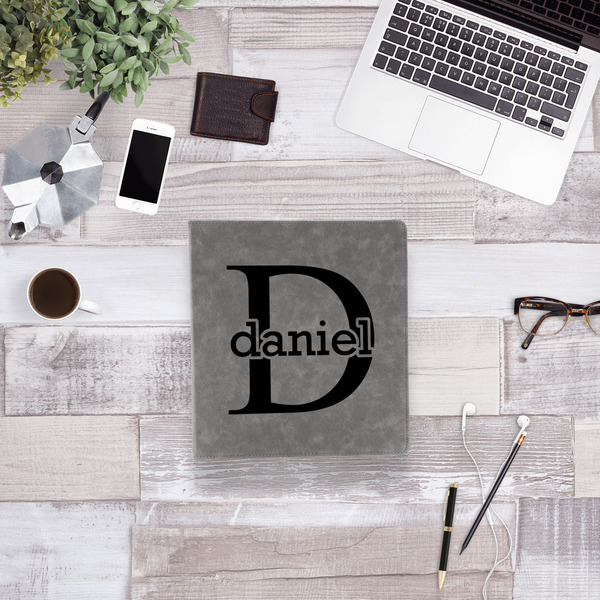Name & Initial (for Guys) Leather Binder - 1" - Grey - Lifestyle View