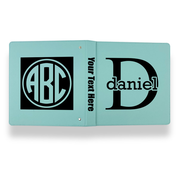 Name & Initial (for Guys) Leather Binder - 1" - Teal - Back Spine Front View