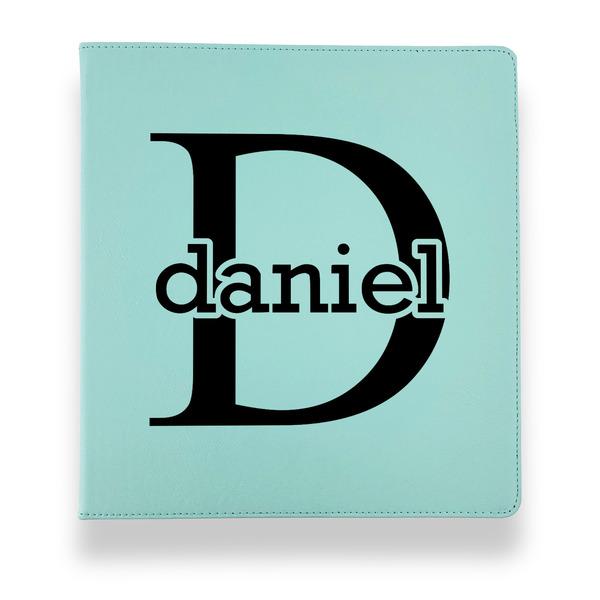Name & Initial (for Guys) Leather Binders - 1" - Teal - Front View