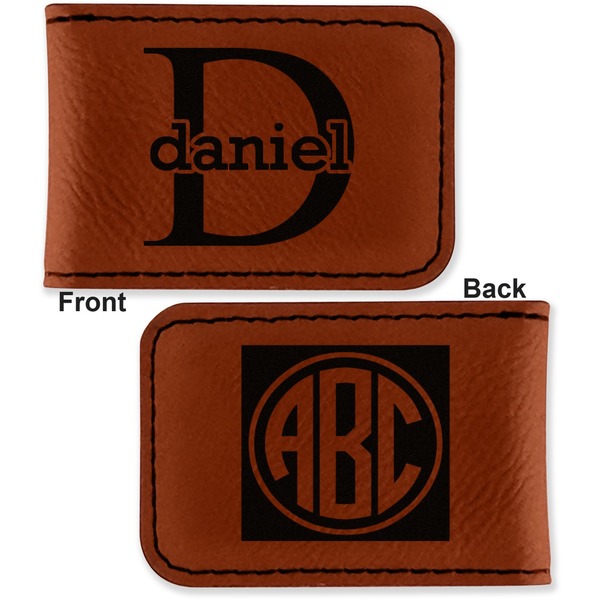 Name & Initial (for Guys) Leatherette Magnetic Money Clip - Front and Back