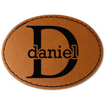 Name & Initial (for Guys) Faux Leather Iron On Patch - Oval (Personalized)