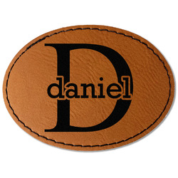 Name & Initial (for Guys) Faux Leather Iron On Patch - Oval (Personalized)