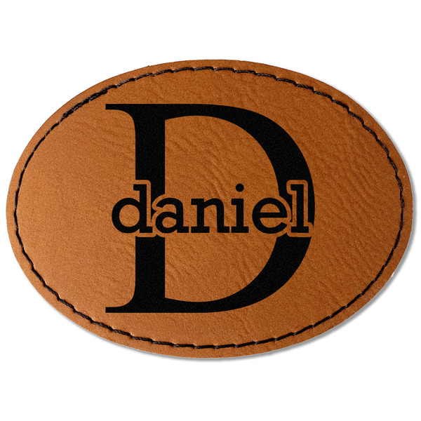 Custom Name & Initial (for Guys) Faux Leather Iron On Patch - Oval (Personalized)