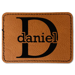 Name & Initial (for Guys) Faux Leather Iron On Patch - Rectangle (Personalized)
