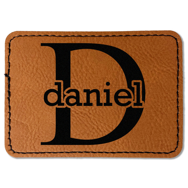 Custom Name & Initial (for Guys) Faux Leather Iron On Patch - Rectangle (Personalized)
