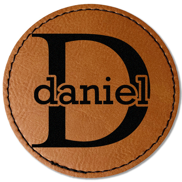 Custom Name & Initial (for Guys) Faux Leather Iron On Patch - Round (Personalized)