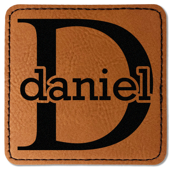 Custom Name & Initial (for Guys) Faux Leather Iron On Patch - Square (Personalized)