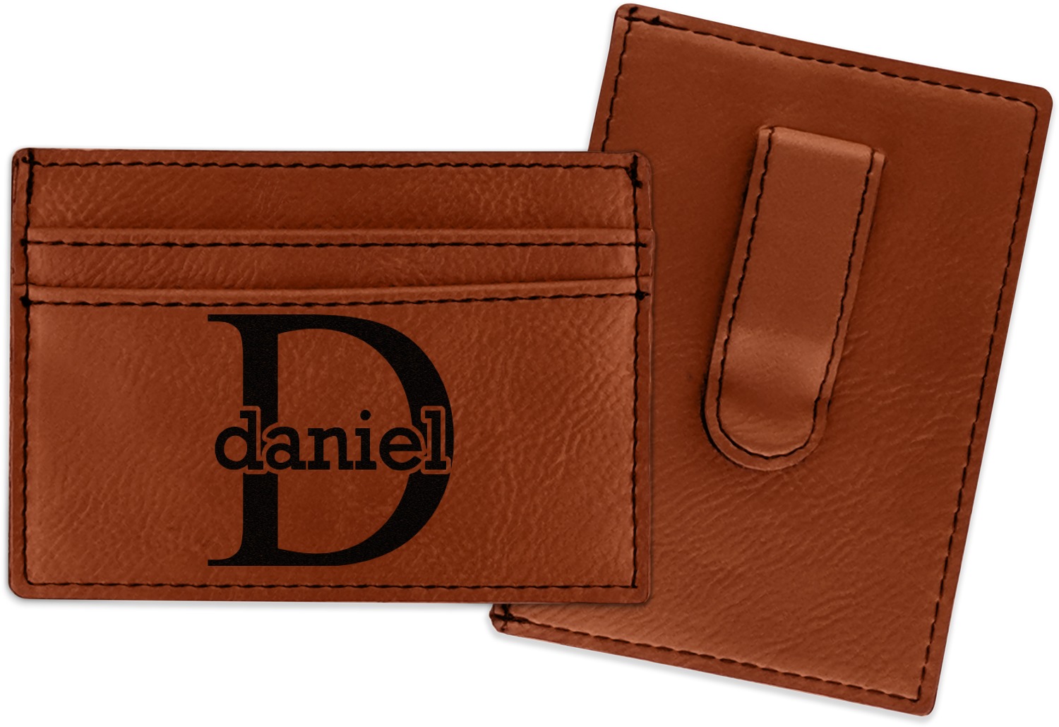 Custom Name & Initial (for Guys) Leatherette Wallet with Money Clip