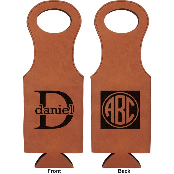 Name & Initial (for Guys) Leatherette Wine Tote Double Sided - Front and Back