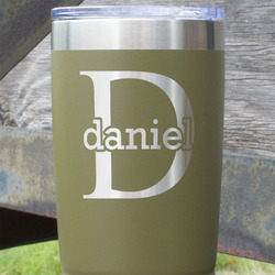 Name & Initial (for Guys) 20 oz Stainless Steel Tumbler - Olive - Double Sided (Personalized)