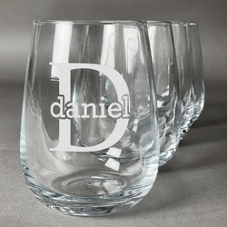 Name & Initial (for Guys) Stemless Wine Glasses (Set of 4) (Personalized)