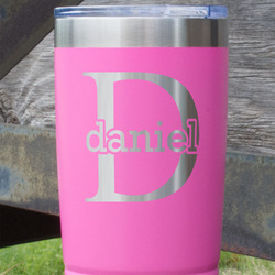 Name & Initial (for Guys) 20 oz Stainless Steel Tumbler - Pink - Single Sided (Personalized)