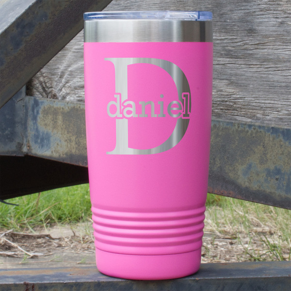 Custom Name & Initial (for Guys) 20 oz Stainless Steel Tumbler - Pink - Single Sided (Personalized)