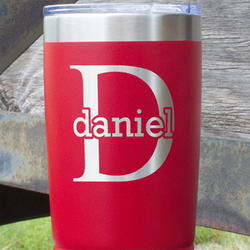 Name & Initial (for Guys) 20 oz Stainless Steel Tumbler - Red - Double Sided (Personalized)