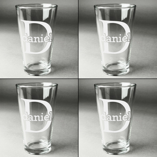 Name & Initial (for Guys) Set of Four Engraved Beer Glasses - Individual View