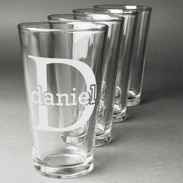 Custom Name & Initial (for Guys) Pint Glasses - Engraved (Set of 4) (Personalized)