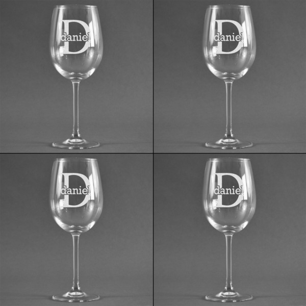 Name & Initial (for Guys) Set of Four Personalized Wineglasses (Approval)