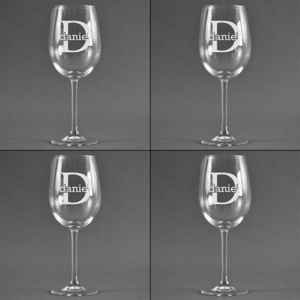 Name & Initial (for Guys) Set of Four Personalized Wineglasses (Approval)