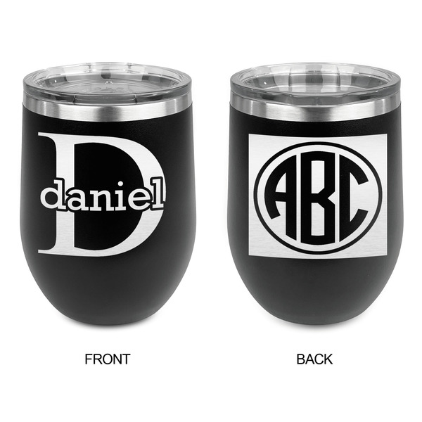 Name & Initial (for Guys) Stainless Wine Tumblers - Black - Double Sided - Approval