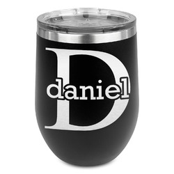 Name & Initial (for Guys) Stemless Stainless Steel Wine Tumbler - Black - Single Sided (Personalized)