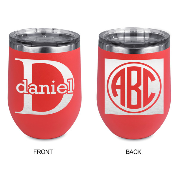 Name & Initial (for Guys) Stainless Wine Tumblers - Coral - Double Sided - Approval