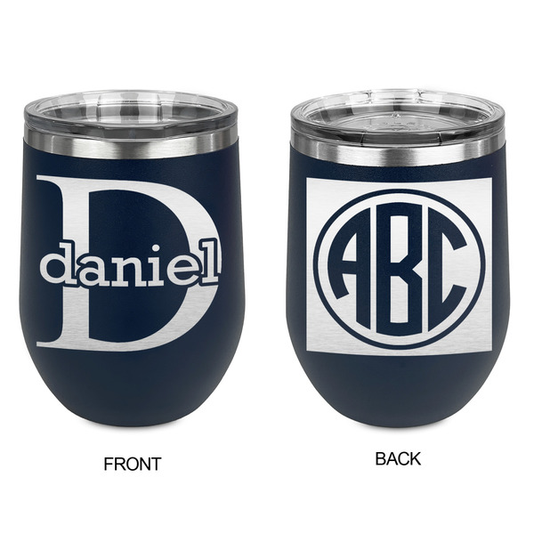 Name & Initial (for Guys) Stainless Wine Tumblers - Navy - Double Sided - Approval