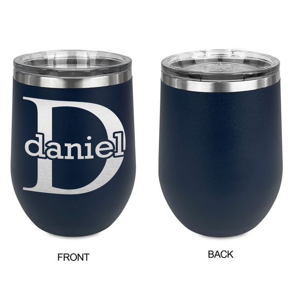 Name & Initial (for Guys) Stainless Wine Tumblers - Navy - Single Sided - Approval