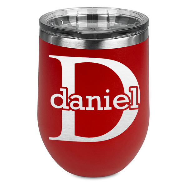 Custom Name & Initial (for Guys) Stemless Stainless Steel Wine Tumbler - Red - Double Sided (Personalized)