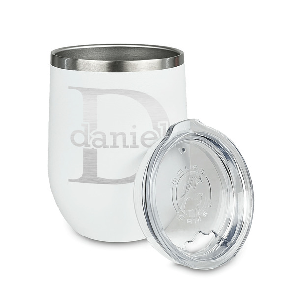 Name & Initial (for Guys) Stainless Wine Tumblers - White - Double Sided - Alt View