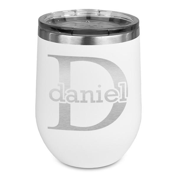 Custom Name & Initial (for Guys) Stemless Stainless Steel Wine Tumbler - White - Double Sided (Personalized)