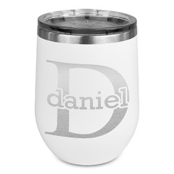 Name & Initial (for Guys) Stemless Stainless Steel Wine Tumbler - White - Single Sided (Personalized)