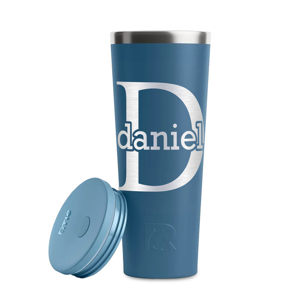 Name & Initial (for Guys) Steel Blue RTIC Everyday Tumbler - 28 oz. - Lid Off
