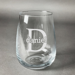 Name & Initial (for Guys) Stemless Wine Glass - Engraved (Personalized)