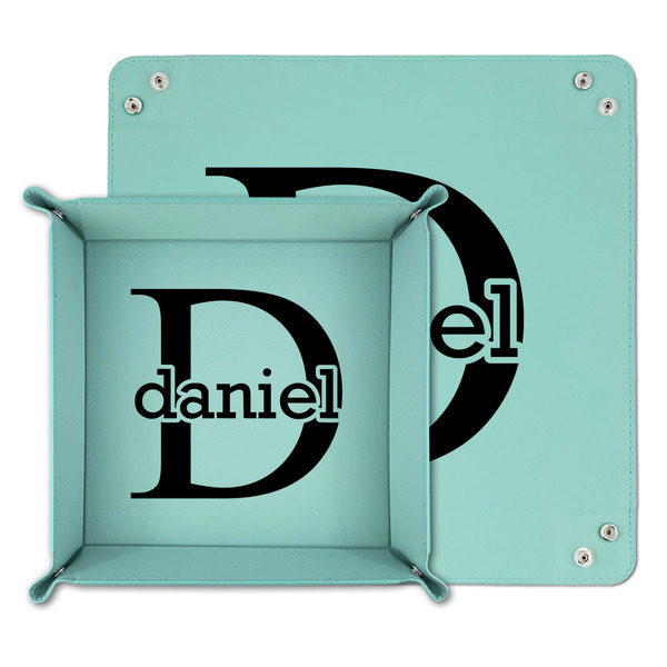 Name & Initial (for Guys) Teal Faux Leather Valet Trays - PARENT MAIN