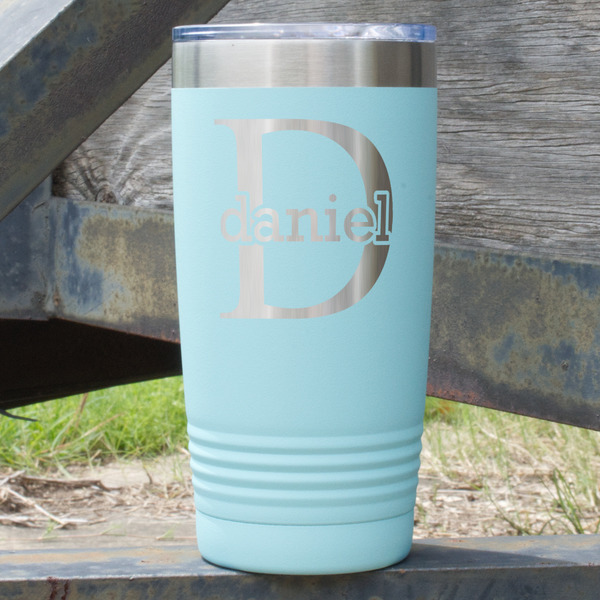 Custom Name & Initial (for Guys) 20 oz Stainless Steel Tumbler - Teal - Double Sided (Personalized)